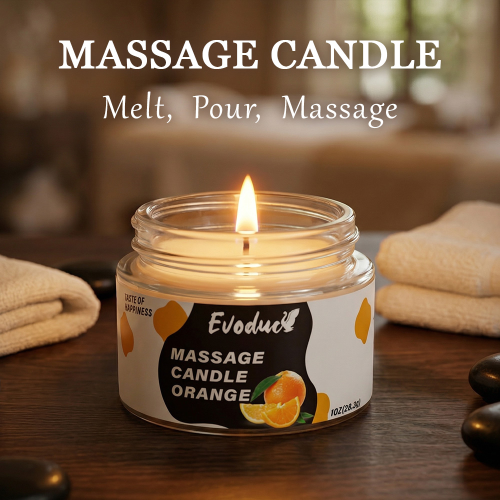 Massage Candle Melting - เทียนน้ำมันนวดตัว กลิ่นส้มหวาน ทำจากขี้ผึ้งถั่วเหลือง ละลายที่อุณหภูมิต่ำ บำรุงผิวล้ำลึก ผ่อนคลาย